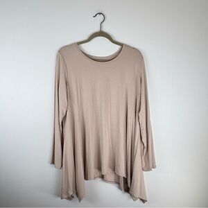 Logo Lori Goldstein Large Tunic Blouse Long Sleeve Asymmetrical Hem Top Beige